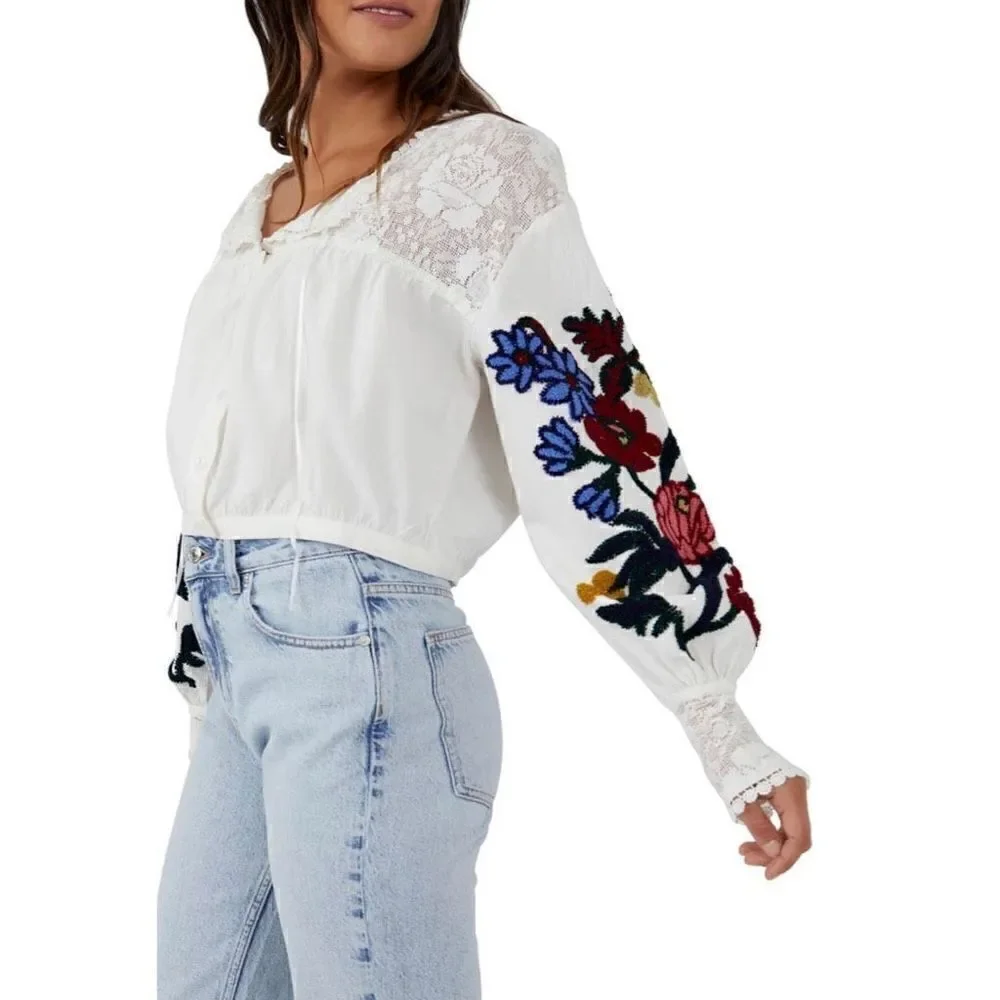 Free People | Meadows Embroidered Crop Blouse